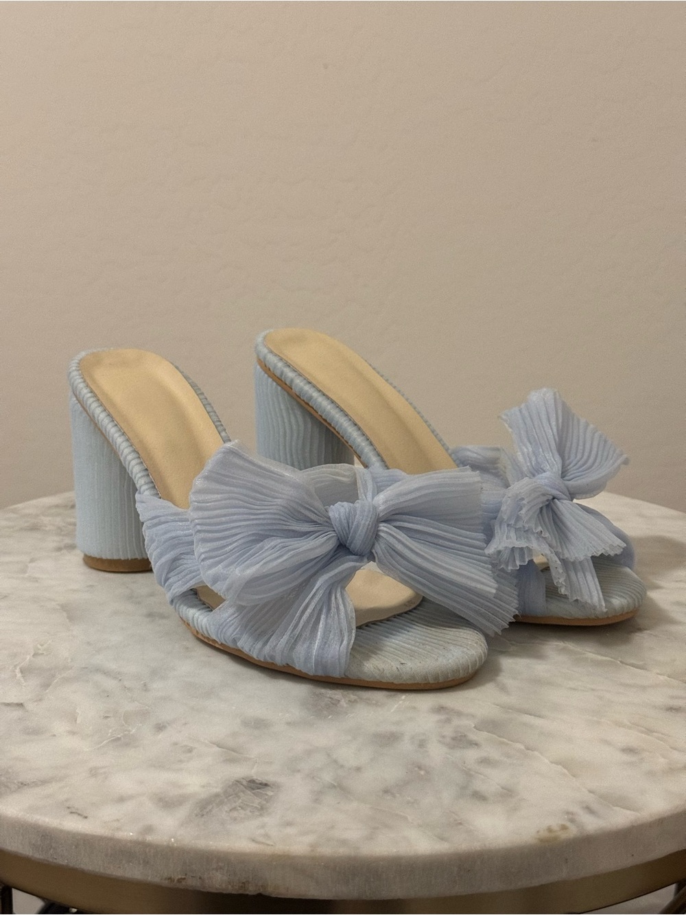 Light Blue Bow Detail Block Heels